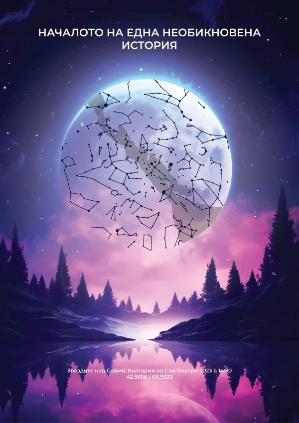 Пример на звездна карта — персонализиран подарък с точни съзвездия по дата и локация